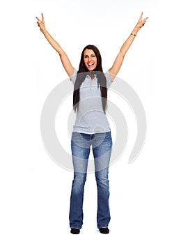 Young happy woman wearing jeans and Tshirt.