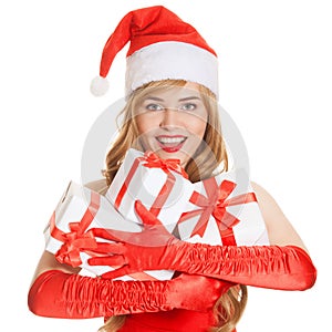 Young happy xmas woman with a gifts