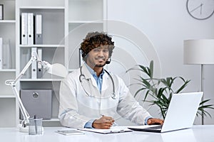 Young healthcare professional providing medical consultation in modern office