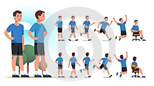 Young healthy sportsman person poses, actions set