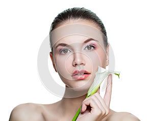 Young healthy woman spa model portrait. Beautiful female face isolated