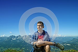 Young hiker on the Kitzbuhel mountains, Tirol