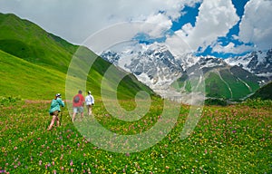 Young hikers trekking in Svaneti