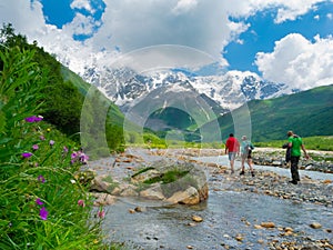 Young hikers trekking in Svaneti