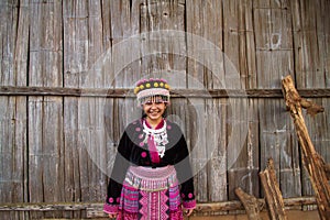 Young hill tribe get shying and smiling when look to camera