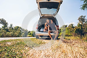 Young hipster friends on road trip on a summers day. Euro-trip