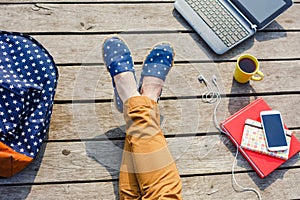 Young hipster girl have a break while studying outdoor