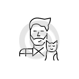 Young hipster guy wearing a shirt with his cat. Pet lover cute icon. Pixel perfect, editable stroke