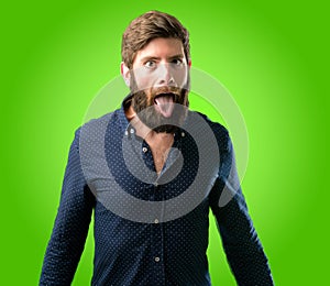 Young hipster man with beard and shirt