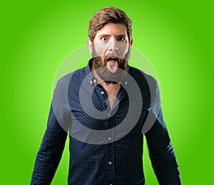 Young hipster man with beard and shirt