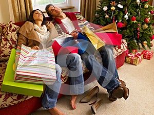 Young Hispanic couple resting