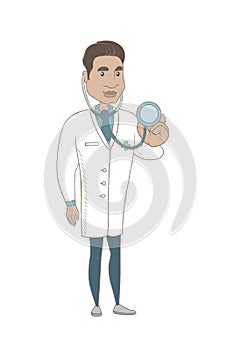 Young hispanic doctor holding a stethoscope.