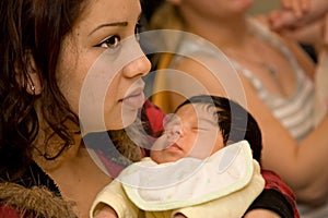 Young Hispanic Mother and Newborn Infant photo