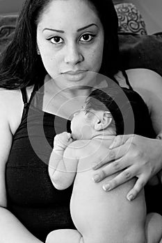 Young Hispanic Mother and Newborn Infant