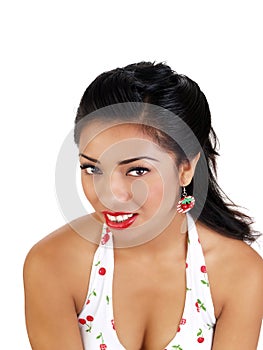 Young hispanic woman portrait closeup red lipstick