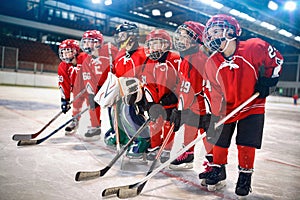 Young hockey team - children play hockey