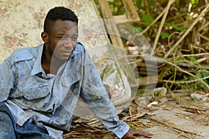Young homeless African man in the streets