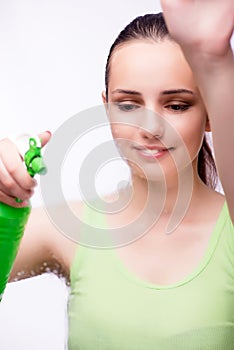 The young housewife in cleaning concept