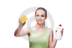 The young housewife in cleaning concept