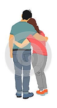 Young hugged couple in love . Happy lovers hugging. Boyfriend and girlfriend in hug. Closeness and tenderness on first date.