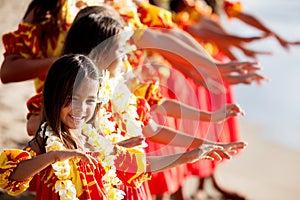 Young Hula dancer leads the troupe photo