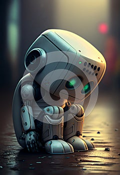 Young humanoid sad lonely robot suffering from depression