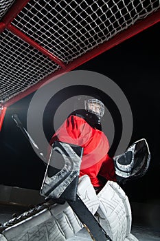 A young ice-hockey goaltender