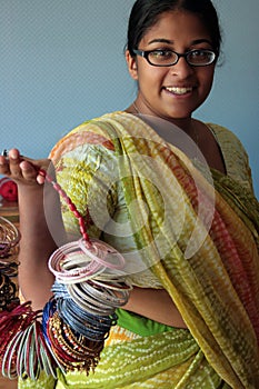 Young Indian Woman in a Sari with Bangles