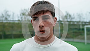 Young Italian teenage footballer close up