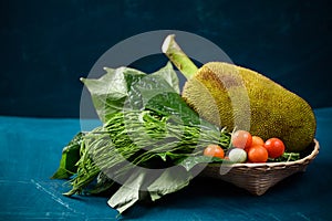 Young jackfruit and local vegetables, Food ingredients for Northern Thai food