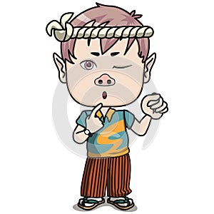 Young Japanese Boy Character - Pursing his lips