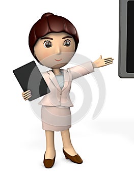 A young Japanese business woman giving a presentation.White background.