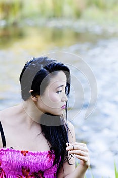 Young Japanese Woman Portrait At River