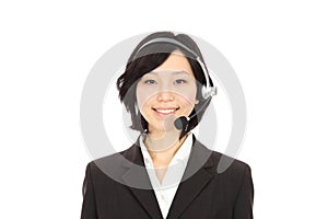 Young japanese woman smiling operator
