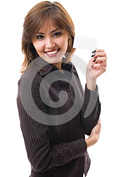 Young japanese woman with the visiting card.