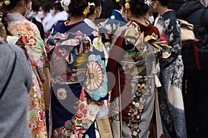 Young Japanese women wearing traditional Kimono