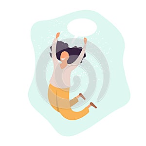 Young joyful woman cartoon characters jumping, happy girl, gladness emotion, flat vector illustration