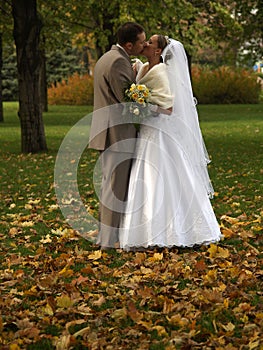 Young just married kissing