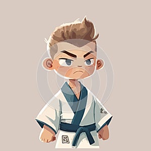 Young karate boy. Vector graphics. Illustration for a child.