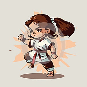 Young karate girl. Vector graphics. Illustration for a child.