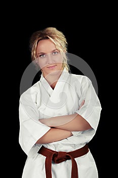 Young Karate Woman in Kimono Standing