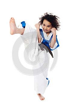 Young kid practicing karate