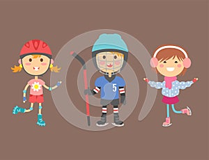 Young kids sportsmens future roller skates gymnastics children sport players vector illustration.