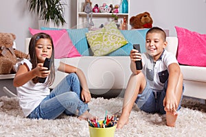 Young kids watching TV