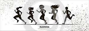 Young ladies running. Happy fitness women. Women runners in black silhouette on white background. Jogging. Sport