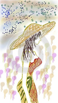 Young lady,with brown hat,digital drawing.