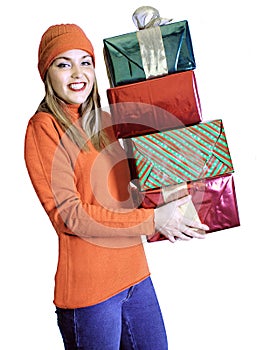 Young Lady With Four Gifts (Christmas / Birthday)