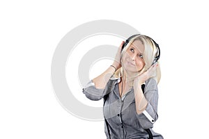 Young lady in a headset enjoying music