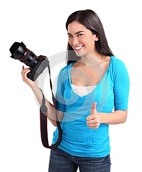 Young Lady Photographer with Thumbs Up