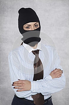 Young lady policeman is working as an incognito person photo